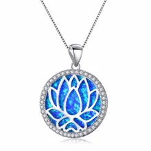 23 мм Большой Круглый Кристалл ожерелья 925 серебро синий/белый огненный опал Лотос цветок ожерелья для женщин