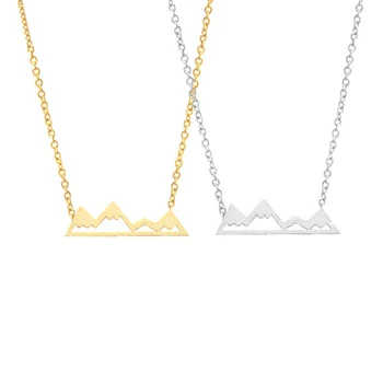

10pcs/lot Gold Mountain Necklace Women Friendship Gift Stainless Steel Chain Skiers Hikers Campers Necklaces Pendants 2017