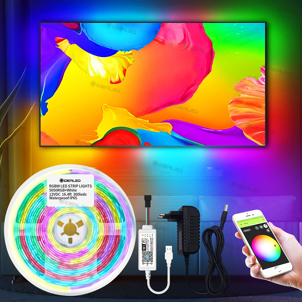 

led smart tv strip lights wifi 2812 led strip Music controller By Alexa Echo plus voice control Google home ambient lighting
