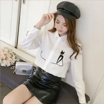 

Fashion Women Summer Loose Casual Chiffon Long Sleeve Cat Shirt Tops Blouse
