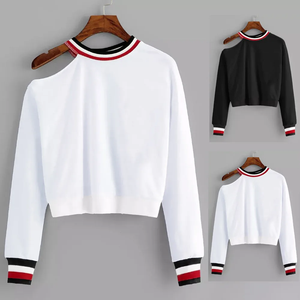 

Blouses Women's Autumn casual shirts 2018 New Off Shoulder Sexy Long Sleeve winter Stripe Sweatshirt Pullover 8.30