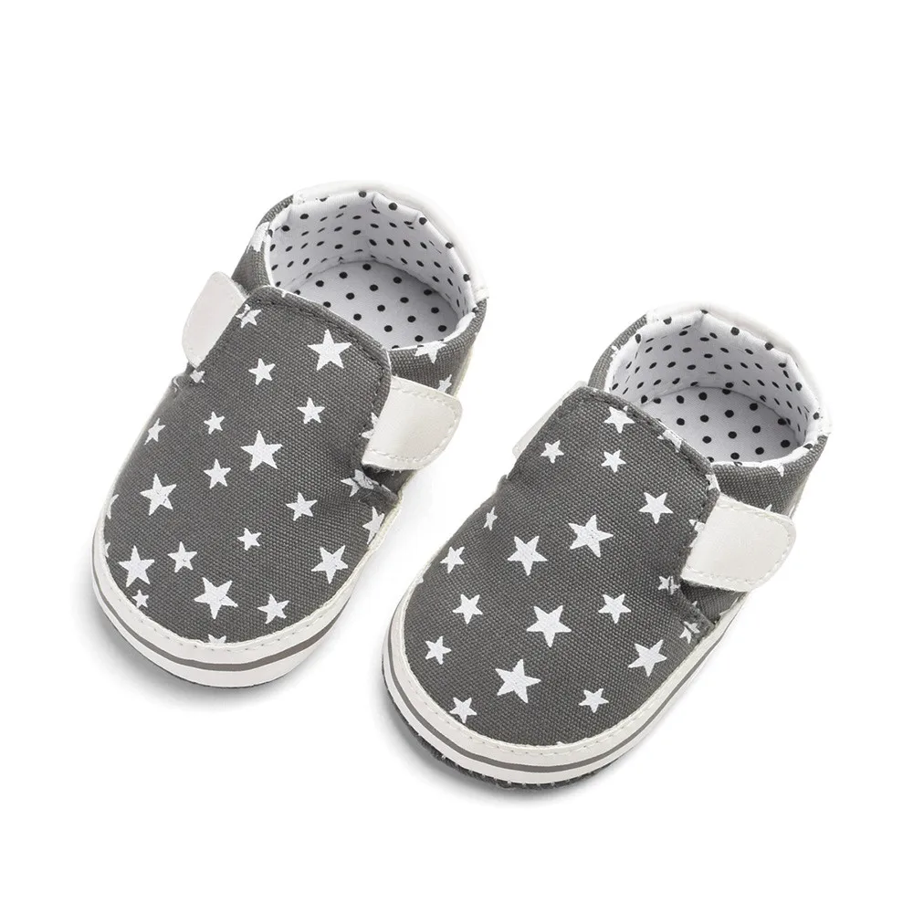 Индивидуальная модная нескользящая обувь на липучке с принтом звезды для новорождённых младенцев, девочек и мальчиков, принт со звездой, мягкая нескользящая обувь на липучке, F5 - Цвет: Серый
