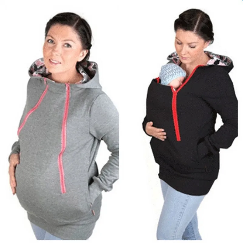 mom and baby hoodie carrier