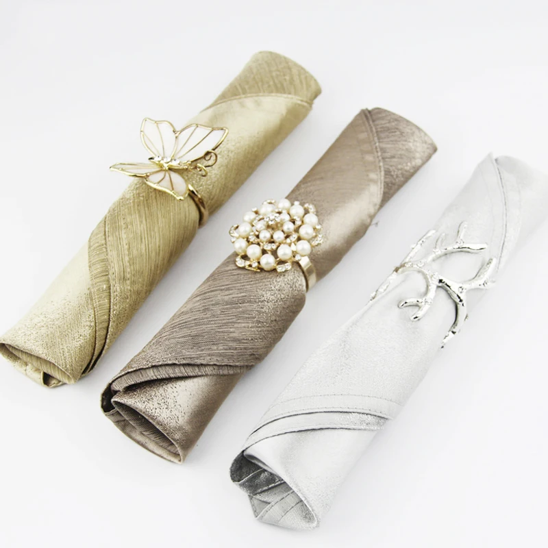 2Pc 45cmX45cm Gold/Silver Napkin Cloth Euro Fashion Bright Surface Western Table Napkin Wedding