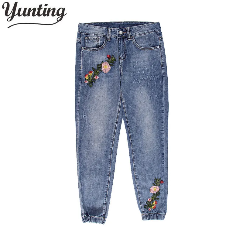 jeans with embroidery on bottom
