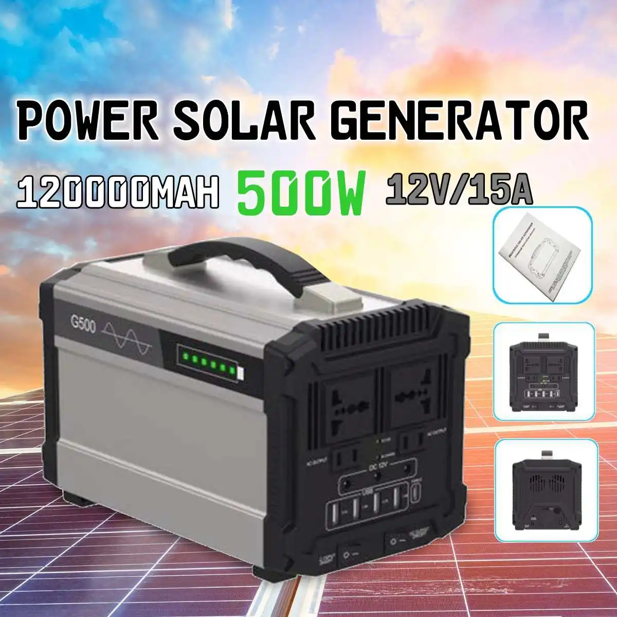 

1000W Max 120000mAh Inverter Portable Solar Generator UPS Pure Sine Wave Power Supply USB LCD Display Energy Storage Outdoor