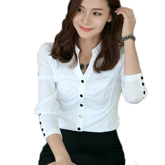 

Turn Down Collar Button Women Blouse Chiffon White Blusas Ladies Office Shirts Slim Plus Size Long Sleeve Top Feminina MF789635