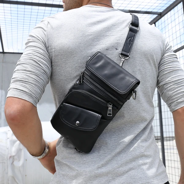 Bullcaptain® Men Genuine Leather Multifunction Crossbody Bag Shoulder Bag Chest Pack Waist Bag