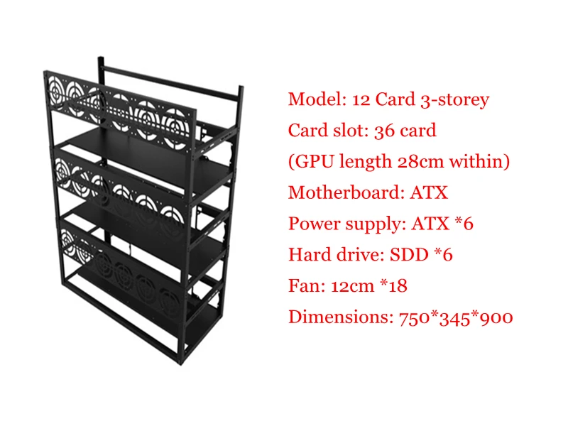 Чехол для майнинга, ПК серверная стойка, Крипто монета, открытая воздушная рамка, 12 GPU чехол ATX Fit ETH BTC XMR RX 470 580 GTX 1060 1080 P106 36 карта