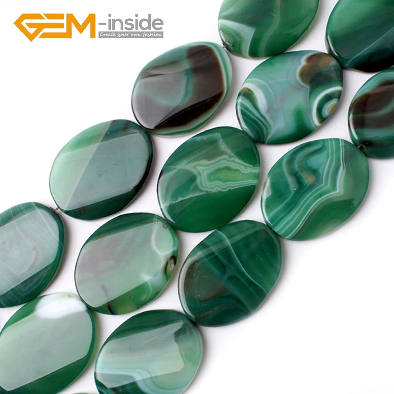 

30x40mm Oval Twist Green Banded Agates Natural Stone Beads Loose Bead For Jewelry Making Strand 15 Inches DIY GEM-inside!