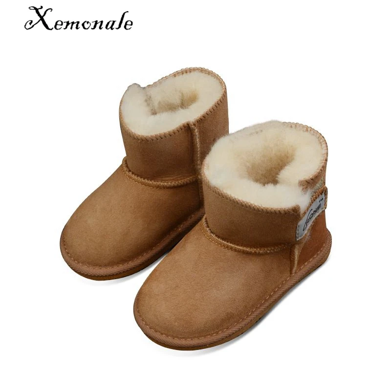 

Xemnole 100% Sheepskin winter real fur boots baby girls wool fur shoes infant boots boys first walker snow boots leather