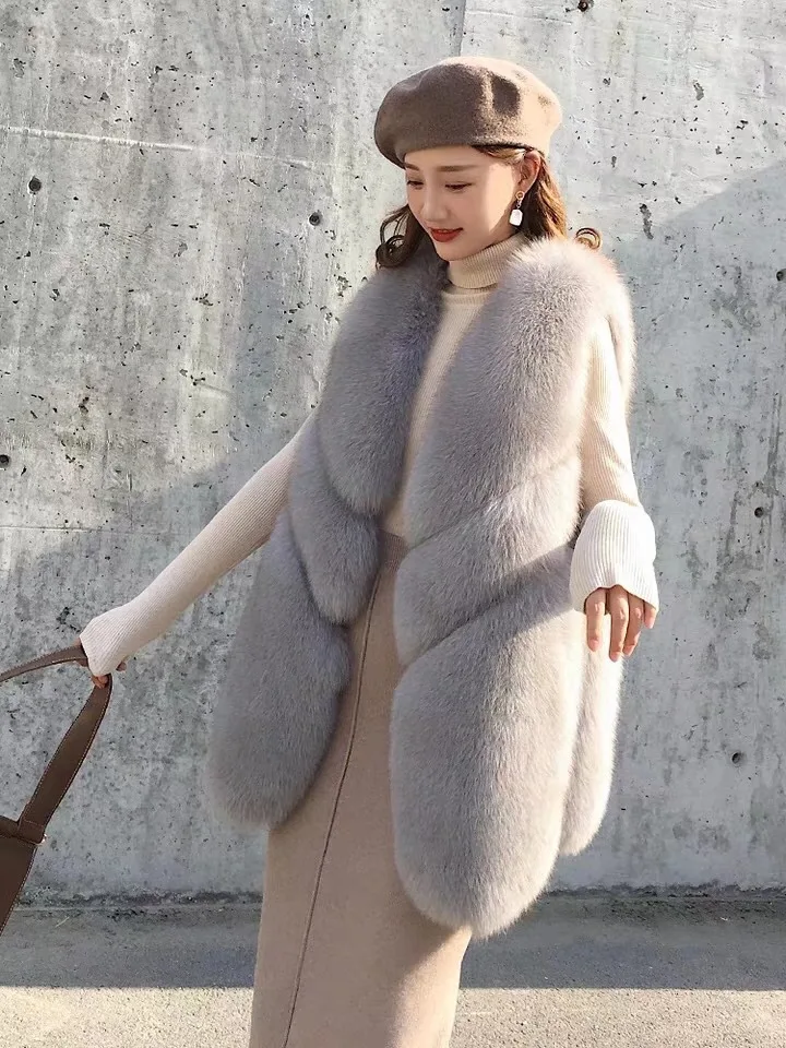 DUOUPA New Arrival Hot Sale Natural Real Fox Fur Vest Gilet for Women Girls Real Fur Coat Mink Coat Women's Vest Fox Fur Coat