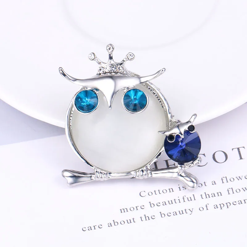 

baiduqiandu brand new arrival blue crystal eyes and fat opal belly owl brooch pins in silver or rose gold colors