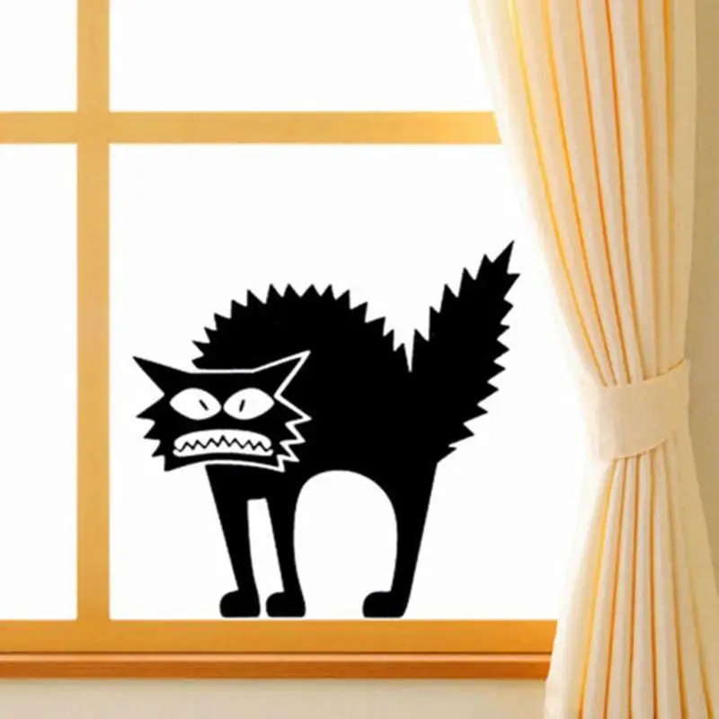 1 шт. Angry Black Cat Window стикер съемный магазин для витрин настенный ноутбук Хэллоуин виниловая наклейка стикер украшения для домашнего праздника
