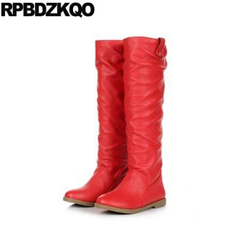 

Shoes Waterproof Fur Flat Round Toe Long Knee High Size 41 Cheap Women Boots Winter 2017 Comfortable Slip On Red New Chinese