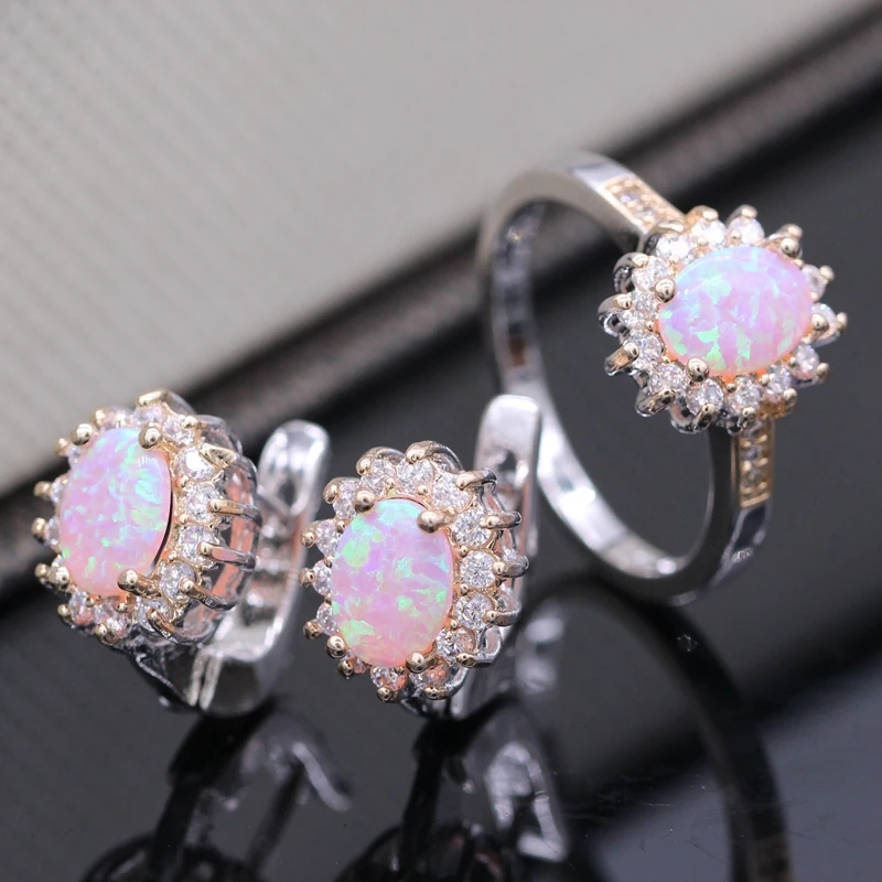 JY Top quality Oval Mystic Pink Fire Opal Jewelry Sets