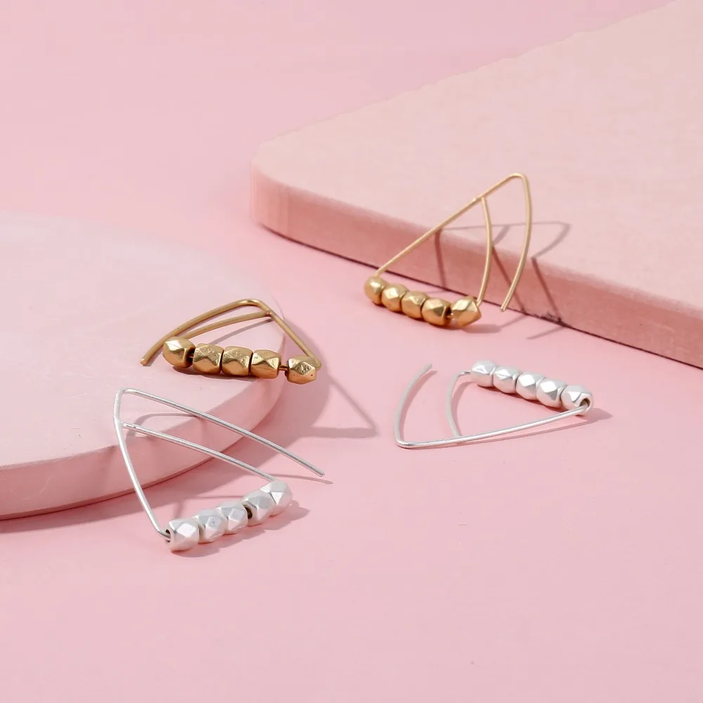 

2018 Fashion Women Modern Design Triangular Hoop Faceted Beads Unique Style Hoop Statement Earrings for Women
