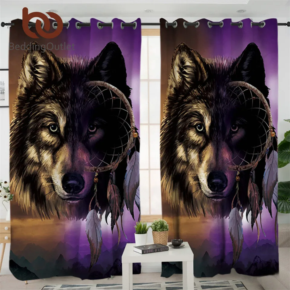 BeddingOutlet Wolf Bedroom Curtain Dreamcatcher Blackout Living Room Curtain Mountain Scenery