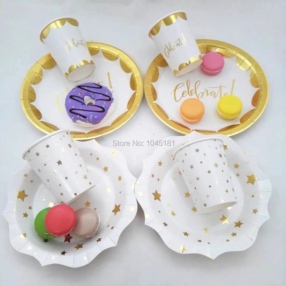 ipalmay 160set gold celebrate star paper dinner plates gold cups for