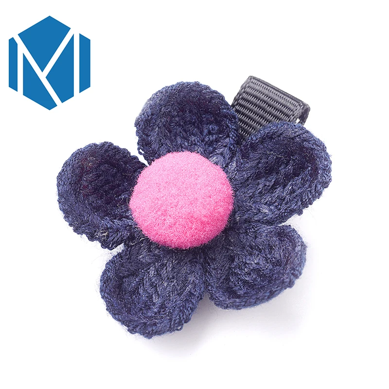 

M MISM Fashion Children Hairpins Headwear Korean Style Knitted Floral with PomPom Ball Barrettes Baby Girl Hair Accessories