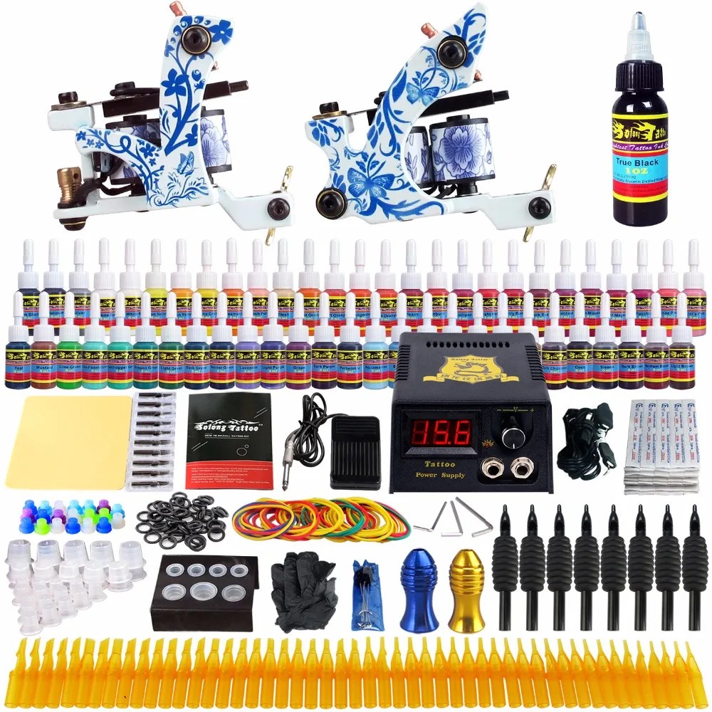 

Solong-Stigma Tattoo Complete Starter Tattoo Kit 2 Tattoo Machine Guns 54 Inks Set Power Supply Needles Tips Grips TK262