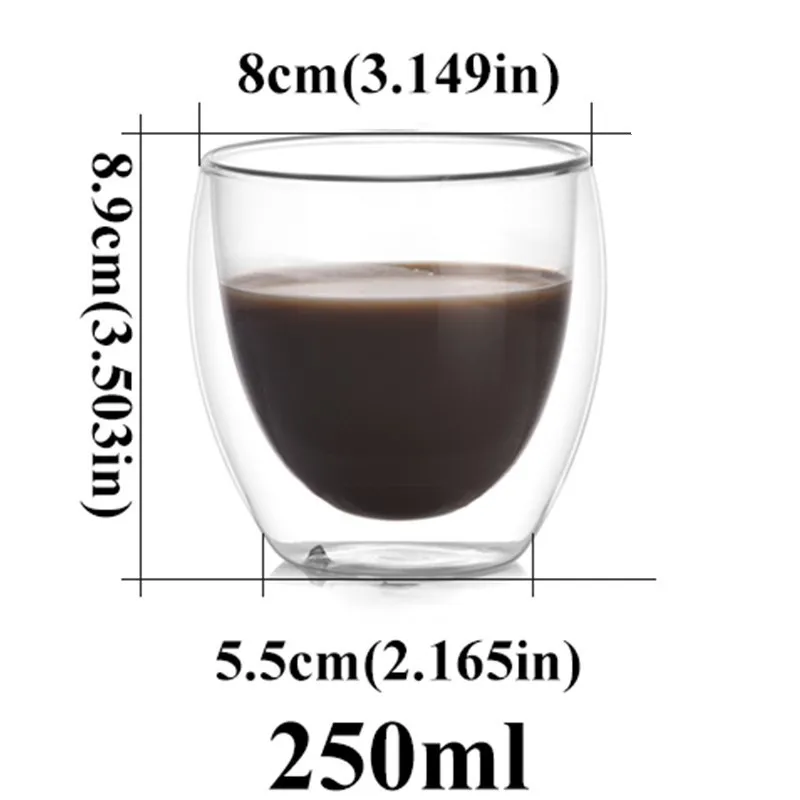 Стеклянные кружки с двойными стенками, чашка для кофе, молока, пива, Васо, прозрачная чашка Xicaras Caneca, термостойкая посуда для напитков, боросиликатное стекло, 4 размера - Цвет: 250mlC201