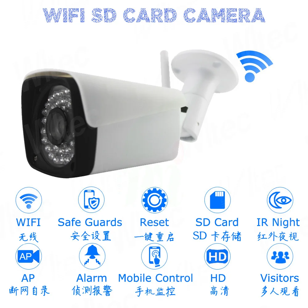 Мини 128G SD карта сброс Wi-Fi камера HD 1080P Камера Безопасности ONVIF P2P ИК Ночное изображение CCTV RTSP наружная Водонепроницаемая Сигнализация Движения
