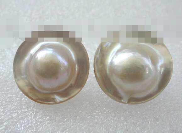

Miss charm 0000255 stunning big 23mm round white south sea mabe pearl earrings 14K stud
