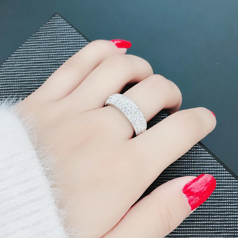DOTIFI 316L кольца из нержавеющей стали для женщин полный размер 5 ряд прозрачный кристалл обручальное кольцо ювелирные изделия