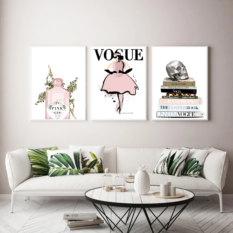 

Book Poster Vogue Fashion Girl Pink Gin Wall Art Canvas Painting Nordic Posters And Prints Wall Picture For Living Room Decor