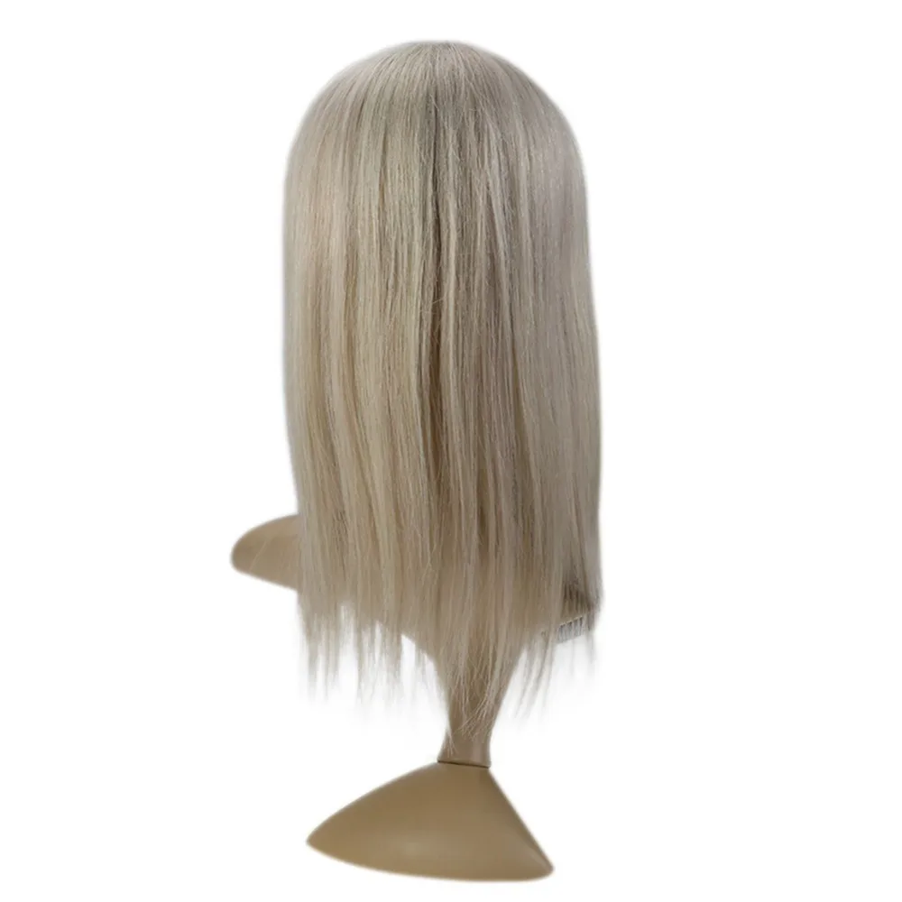 Full Shine Remy Hair Piece Toupee Blonde Human Hair Crown Topper #18 Ash Blonde and #613 Invisible Hair Crown Extension 9.5*10cm