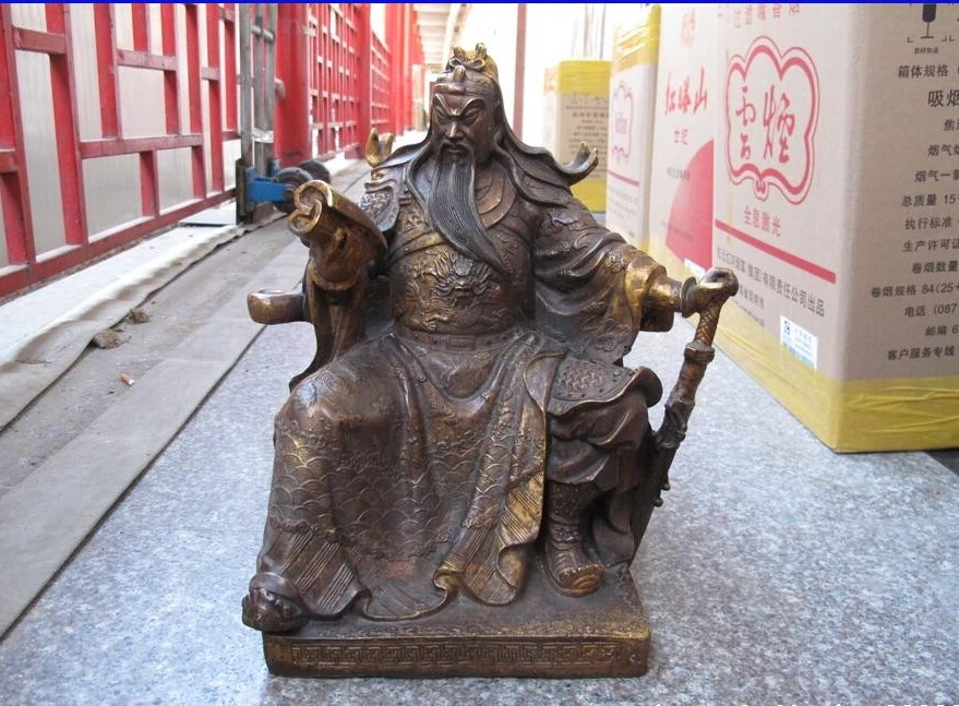 

free China famous Bronze Dragon Guan gong read art of war Book warrior Buddha Statue fast