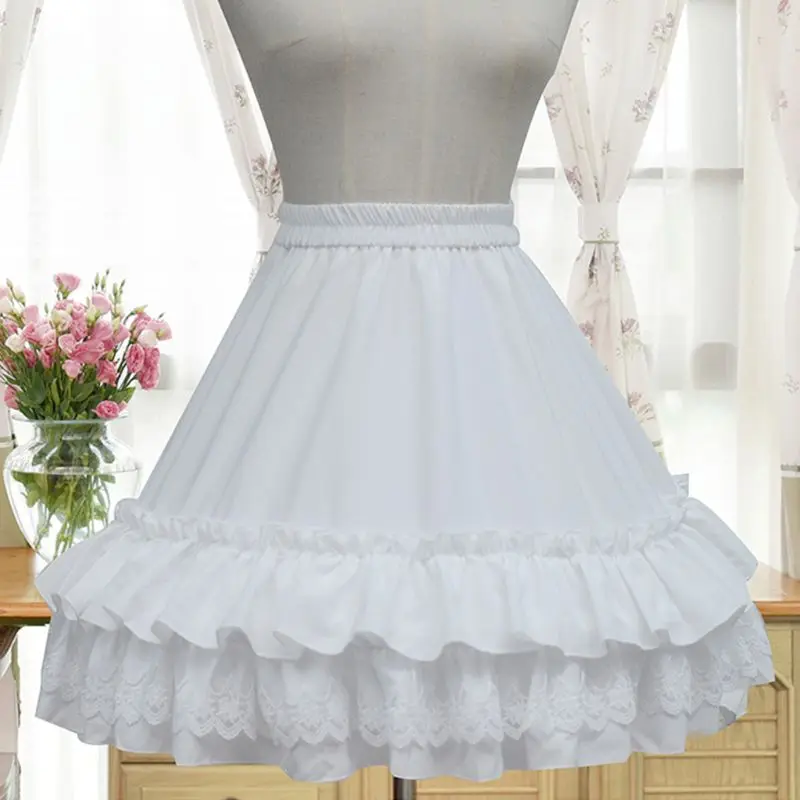 

Women Girls Knee Length Short Petticoat Tiered Ruffles Lace Trimming Pettiskirt 1 Hoop Crinoline Underskirt Removable Fish Bone