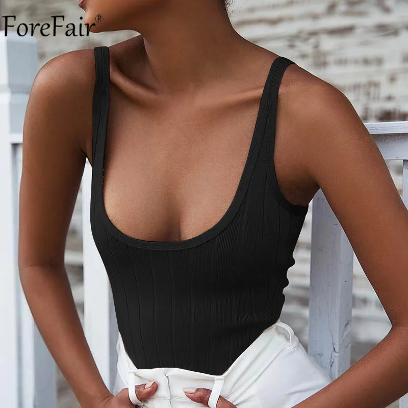 Forefair انخفاض قطع مثير ارتداءها مضلع محبوك عارية الذراعين خزان الجسم أعلى رومبير النساء الصيف ارتداءها
