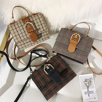 

Women 2019 Fashion Girls Casual Hot Sales Plaid Messenger Square Magnetic Buckle Shoulder Handbag Simple Versatile Crossbody