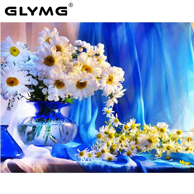 Needlework Arts And Crafts Chrysanthemum Diamond Painting Cross Stitch White Flowers Embroidery Full Square Picture | Дом и сад