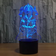 Голова слона Бог 7 цветов лампа 3D Ганеш визуальный светодиодный ночник для детей сенсорный USB Настольный Lampara Lampe детский ночник