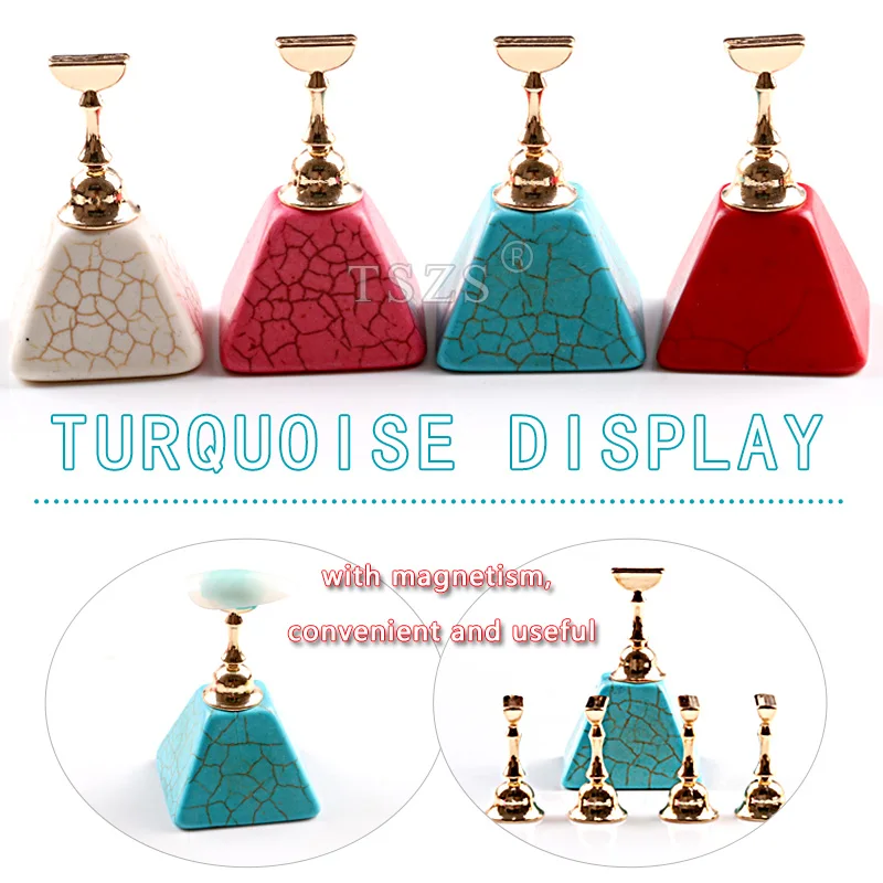 

1set/lot Magnetic Nail Tips Practice Holder Turquoise Crack Stone Base Alloy Display Stand Manicure tool
