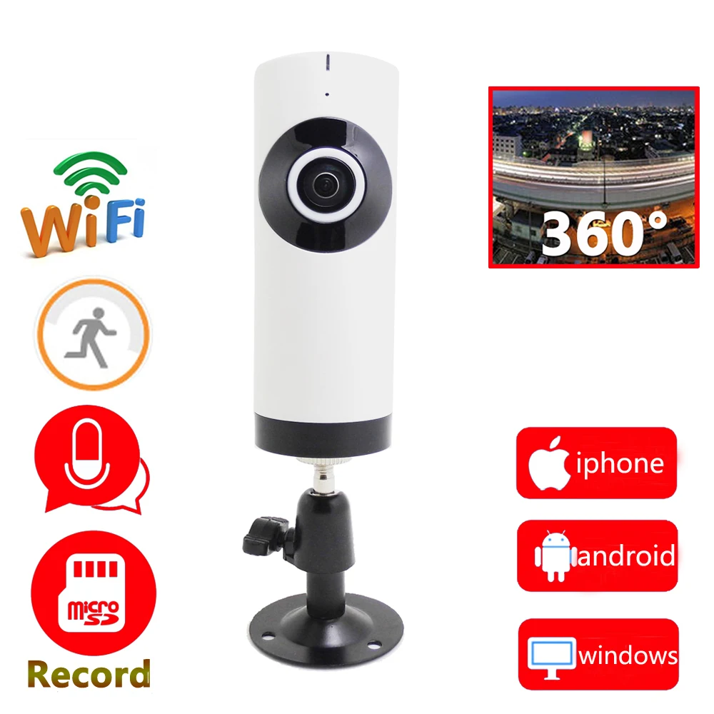 Камера видеонаблюдения беспроводная 720 P Wi Fi панорамная 360 градусов поддержка micro