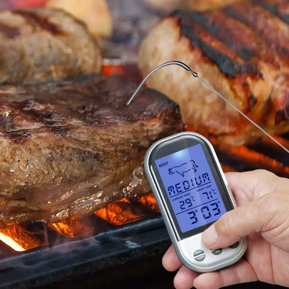 Digital Wireless Remote Kitchen Oven Food Cooking/BBQ Grill Smoker Meat Thermometer With Probe and Timer,Temperature Gauge&Alert