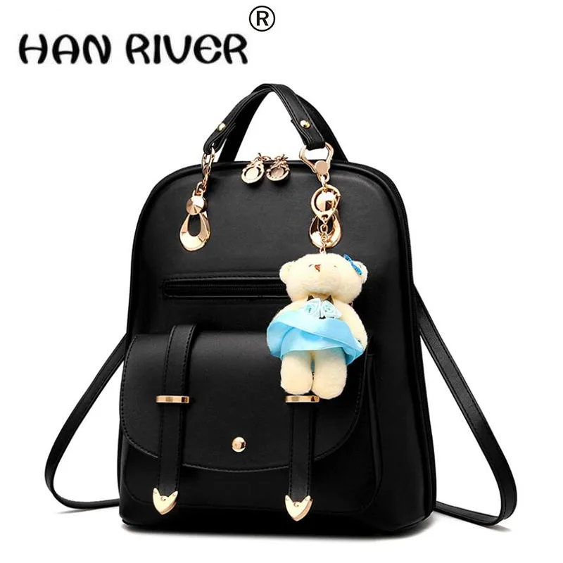

2017 hot sales college students double shoulder bag, fashion trend personality PU leather travel large capacity women's backpack