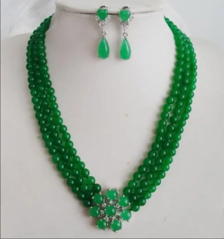 

Fancy 3 Row Green/Red jade Necklace Earring Ring Set>>* watch wholesale Quartz jade CZ crystal