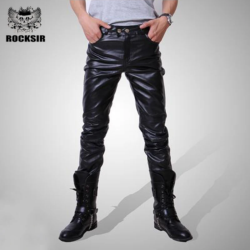 Skinny Leather Pants Men Black tight Faux Leather pants plus size