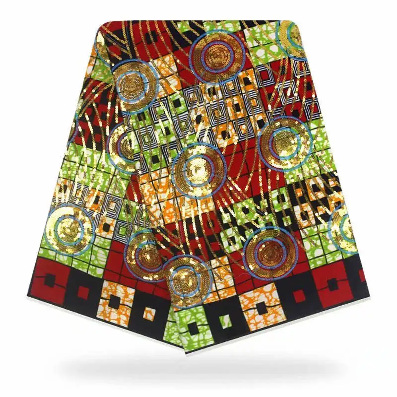

New coming African sequins wax fabric cotton batik wax material for evening dress ! L41636