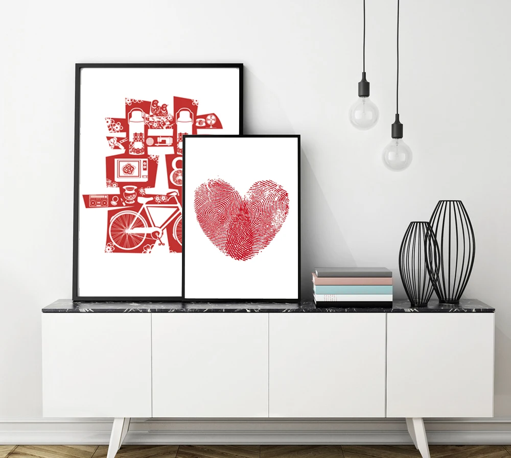 Unframed-Modern-Canvas-Print-Painting-of-Chinese-Wedding-Elements-Double-Happiness-and-Fingerprint-love-SHUANG-XI (1)