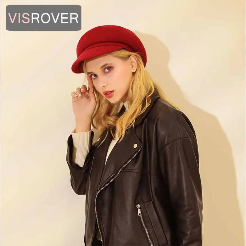 

VISROVER New Woman Winter Hats 100% Real Wool Classic Solid Caps Unisex Vintage Artist Painter Peaked Cap British Wholesales