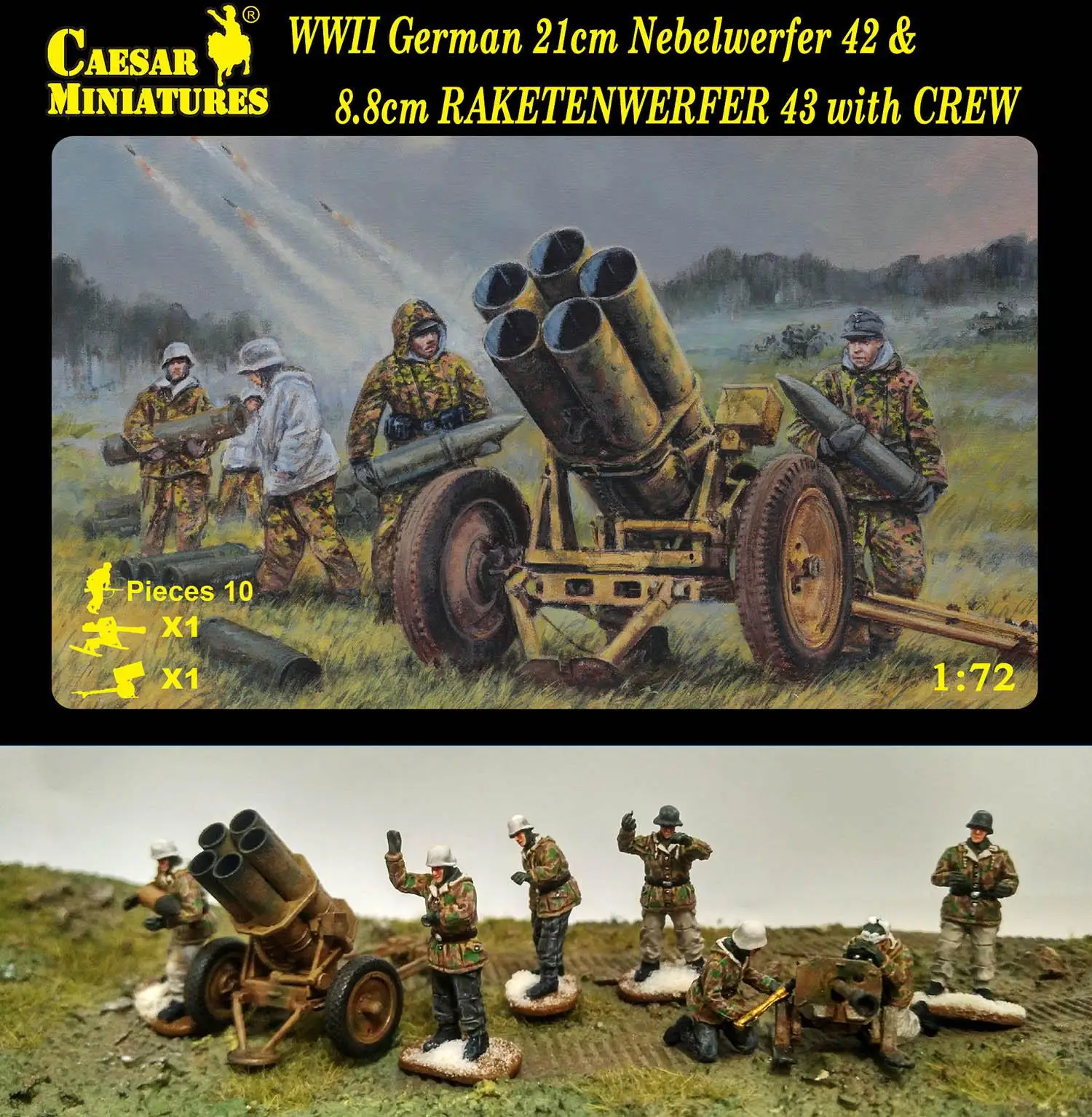 WWII German 21 см Nebelwerfer 42 8,8 см RAKETENWERFER 43 с круглым вырезом 1/72 комплект Цезарь