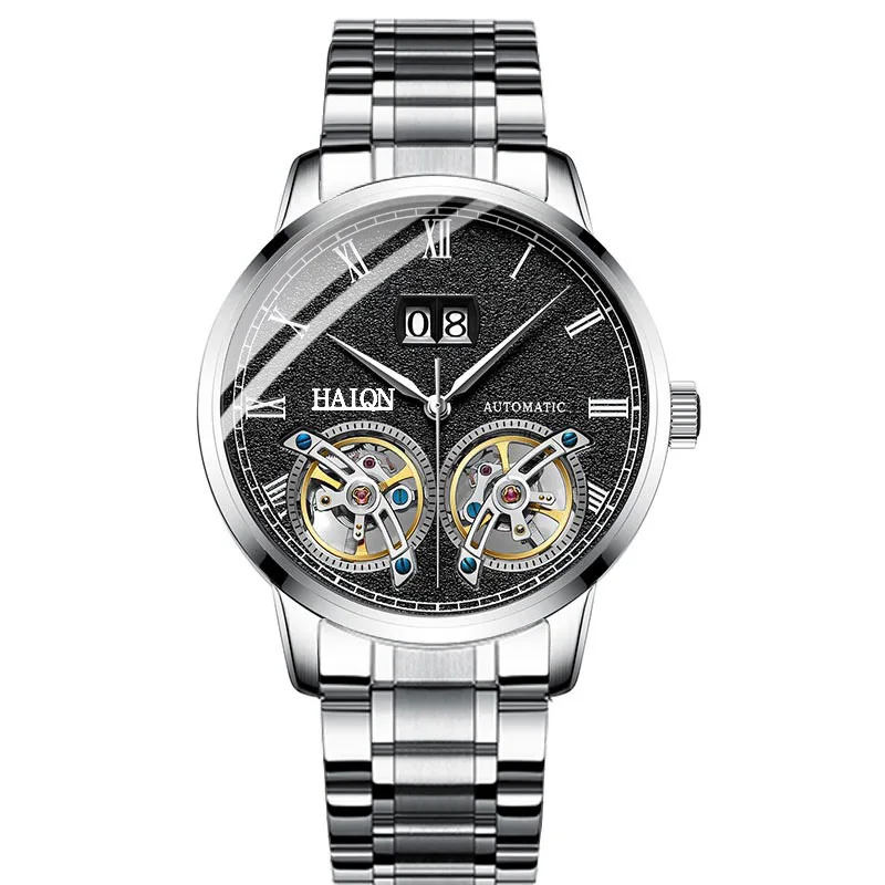 Мужские часы Мужские Роскошные водонепроницаемые модные спортивные/Автоматические/Военные/Роскошные/механические/мужские часы HAIQIN - Цвет: G-Silver Black