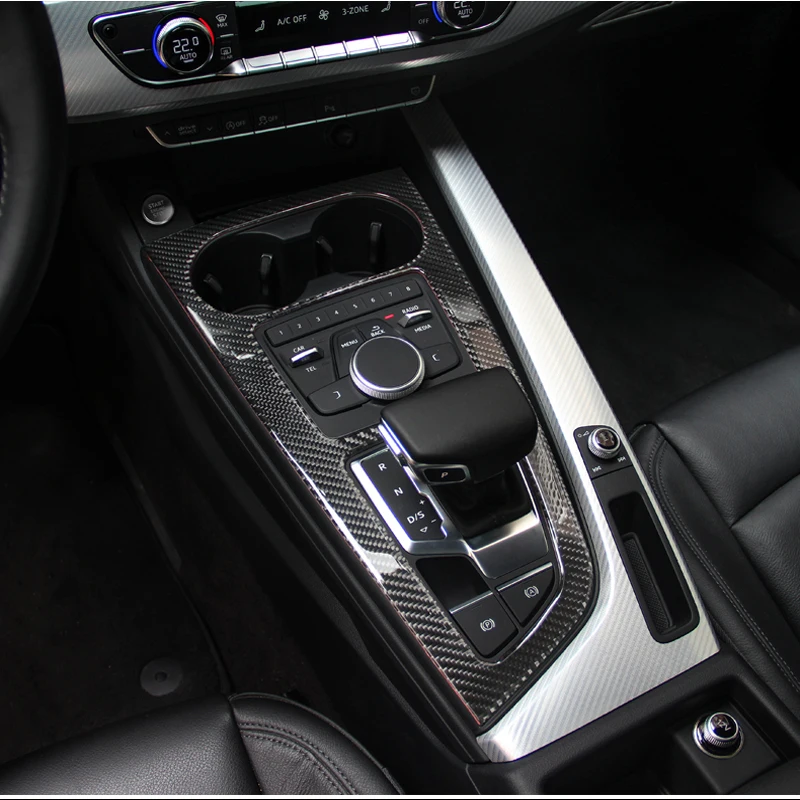 Carbon Fiber Car Control Gear Shift Box Panel Water Cup Holder Frame Cover Trim Accessories For Aud