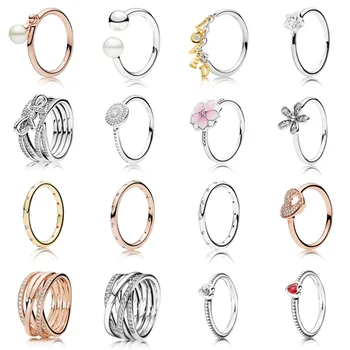 

16 Styles New Flower Heart Pearl Silver Color Color Rings For Women Wedding Party Jewelry